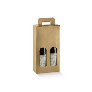 Scatola Valigia PORTABOTTIGLIA VINO per 2 bottiglie texture SETA ORO 18x9x34 cm