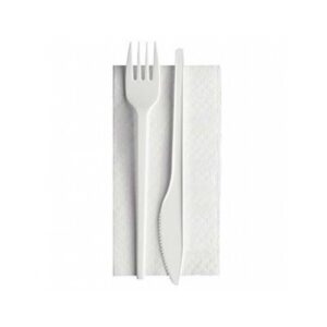 Set Posate forchetta + coltello biocompostabile imbustato con tovagliolo