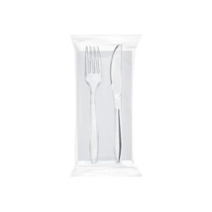 Set BIS Posate forchetta + coltello trasparenti imbustate con tovagliolo