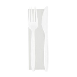 50 BIS Posate Riutilizzabili forchetta + coltello BIANCO e tovagliolo