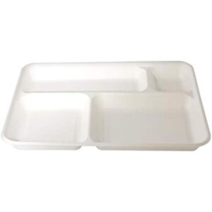 20 PZ Vassoio Rettangolare 4 scomparti BIOCOMPOSTABILE 37x27 cm byo